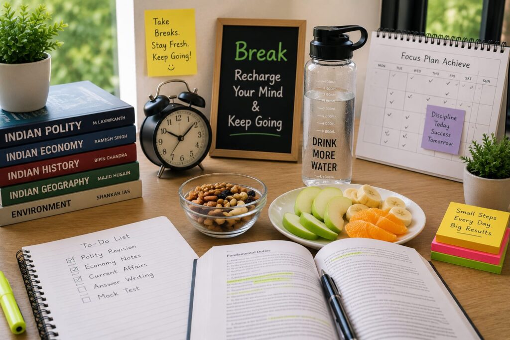 Student taking a short break with water and snacks
