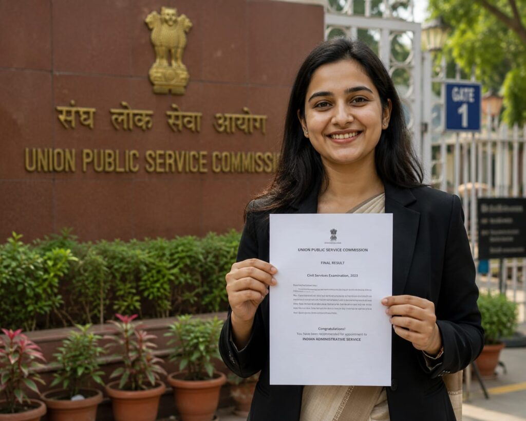 UPSC topper holding the final selection letter after clearing the Civil Services Examination